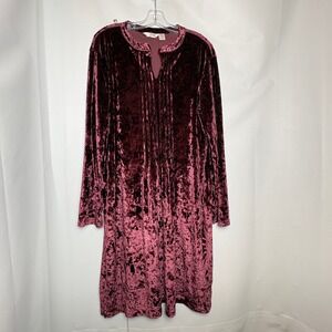 Burgundy Crushed Velvet L/S Midi Dress Plus Size 2XL Boho Hippie Romantic Vamp‎